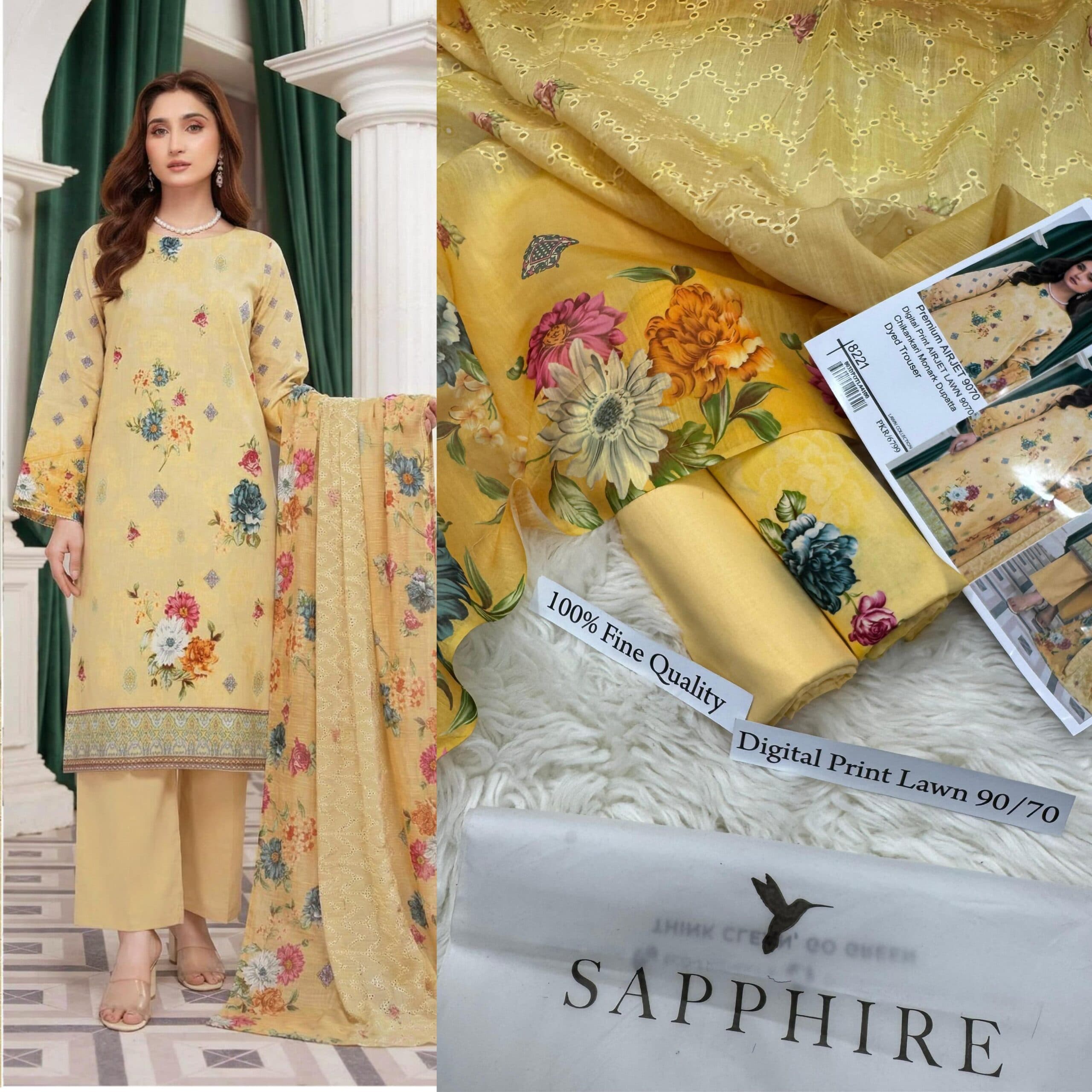 Sapphire Unstitched Embroidered Lawn Suit