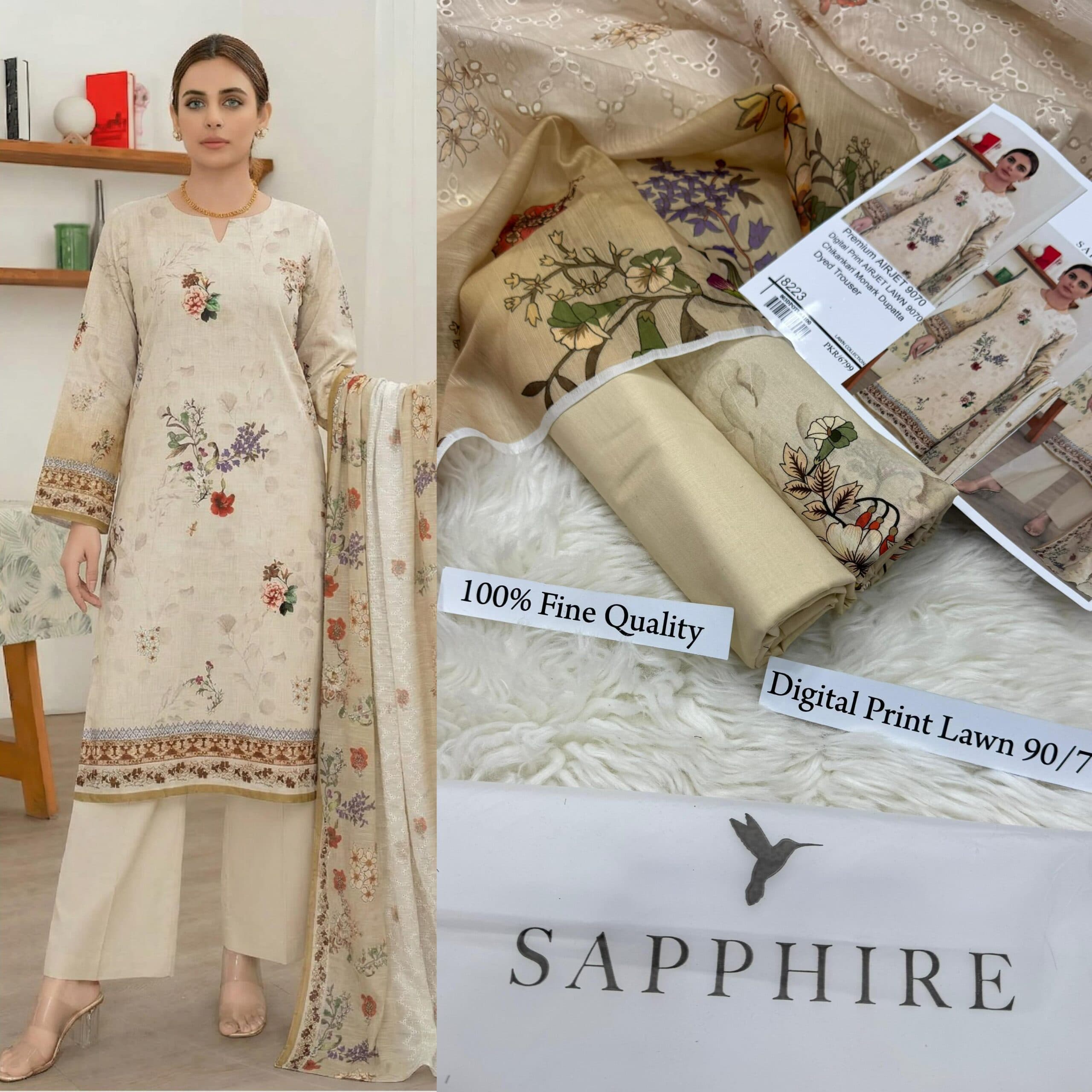 Sapphire Unstitched Embroidered Lawn Suit