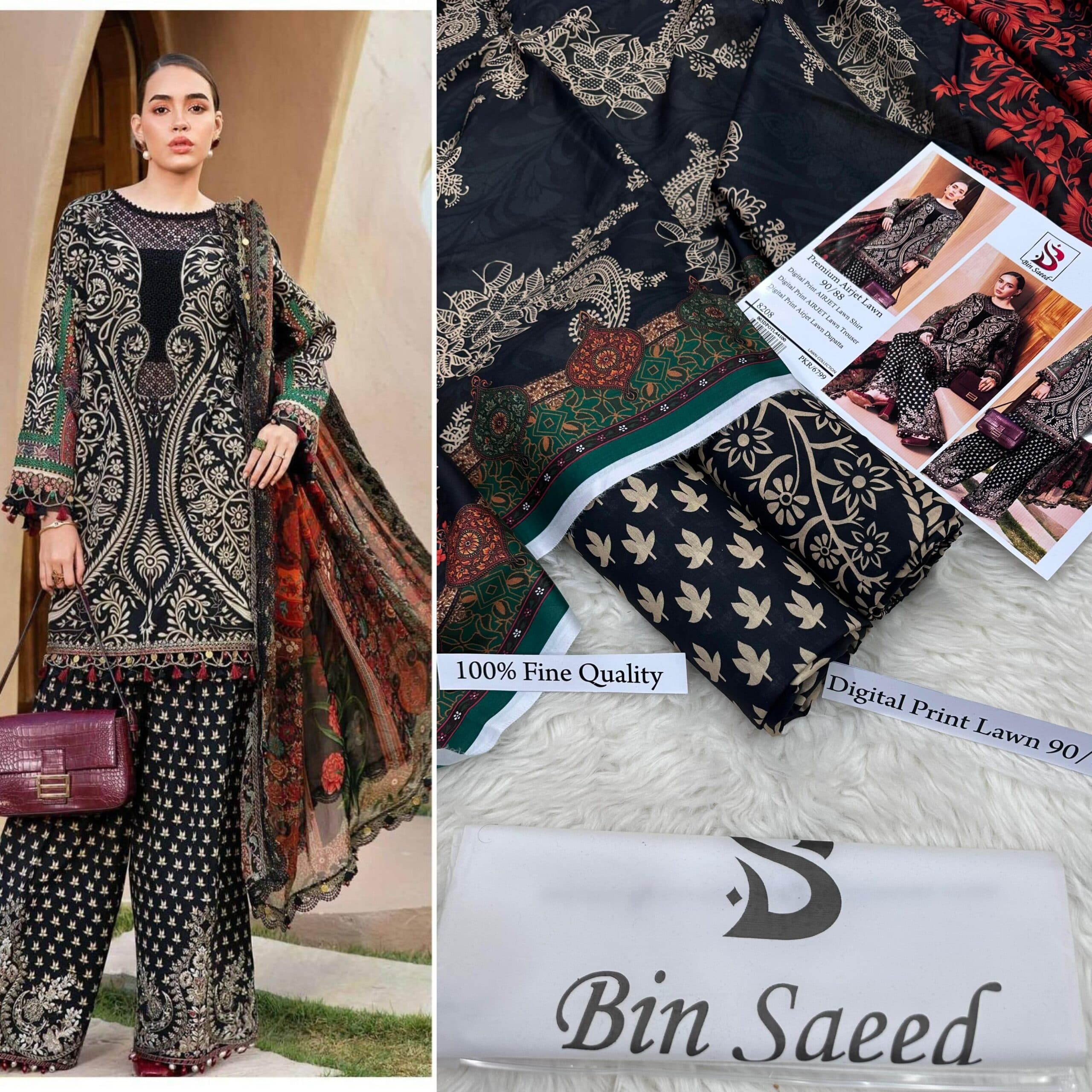 Bin Saeed Unstitched 3 piece lawn Suit 