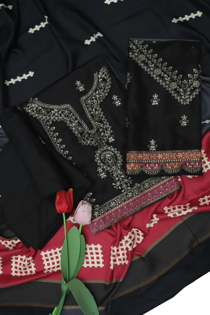 Unstitched Embroided 3 piece Lawn Suit image 1