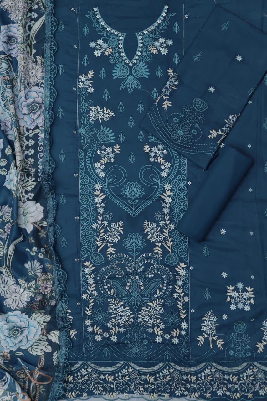 Unstitched Embroided 3 piece Lawn Suit image 1