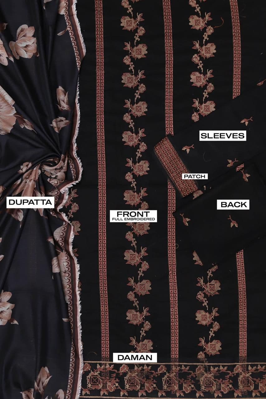 Unstitched Embroided 3 piece Lawn Suit image 1