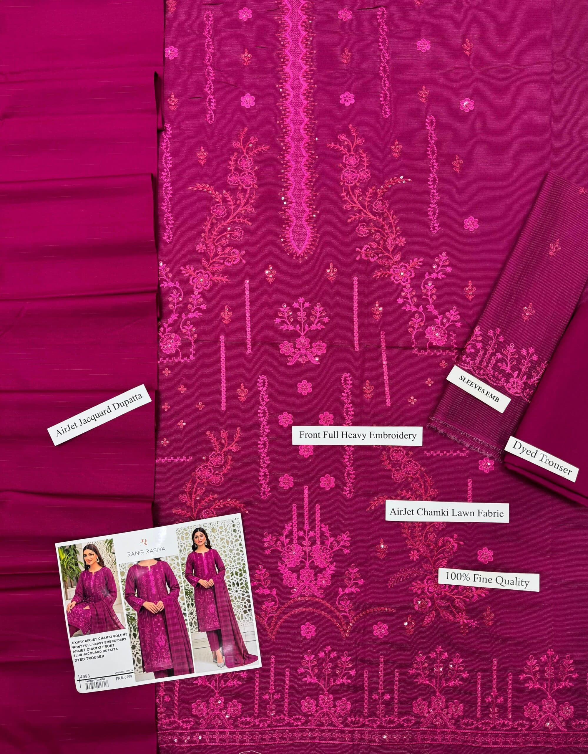 Rang Rasiya Unstitched Embroided 3 piece Lawn Suit image 1