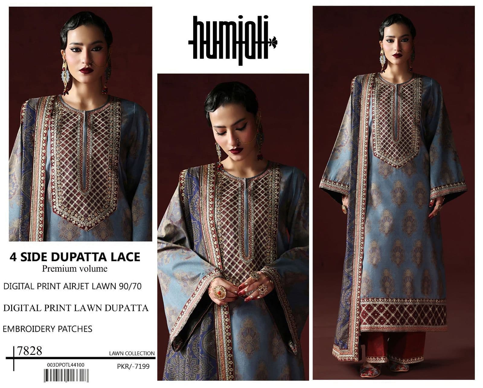 Humjoli Unstitched Embroided 3 piece Lawn Suit image 1