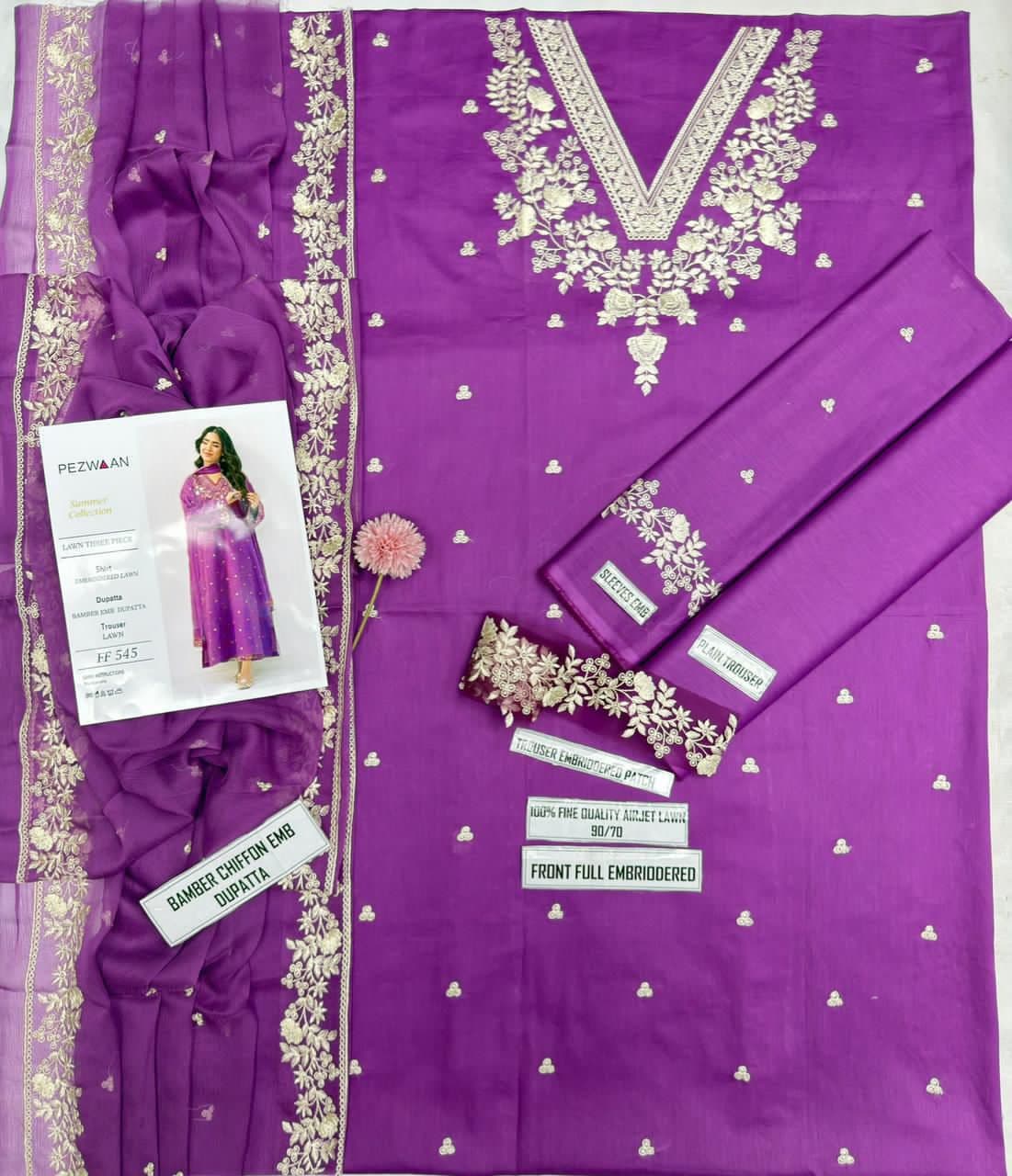pezwaan Unstitched Embroided 3 piece Lawn Suit image 1