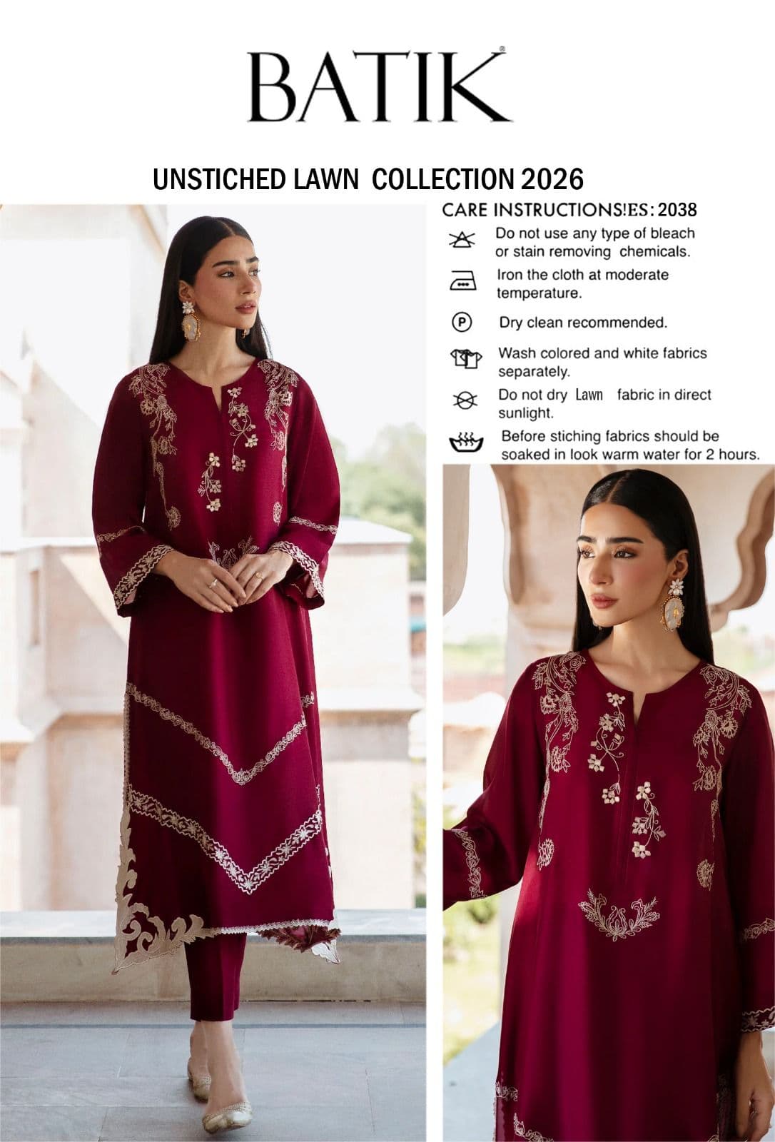 Batik Unstitched Embroided 3 piece Lawn Suit image 1