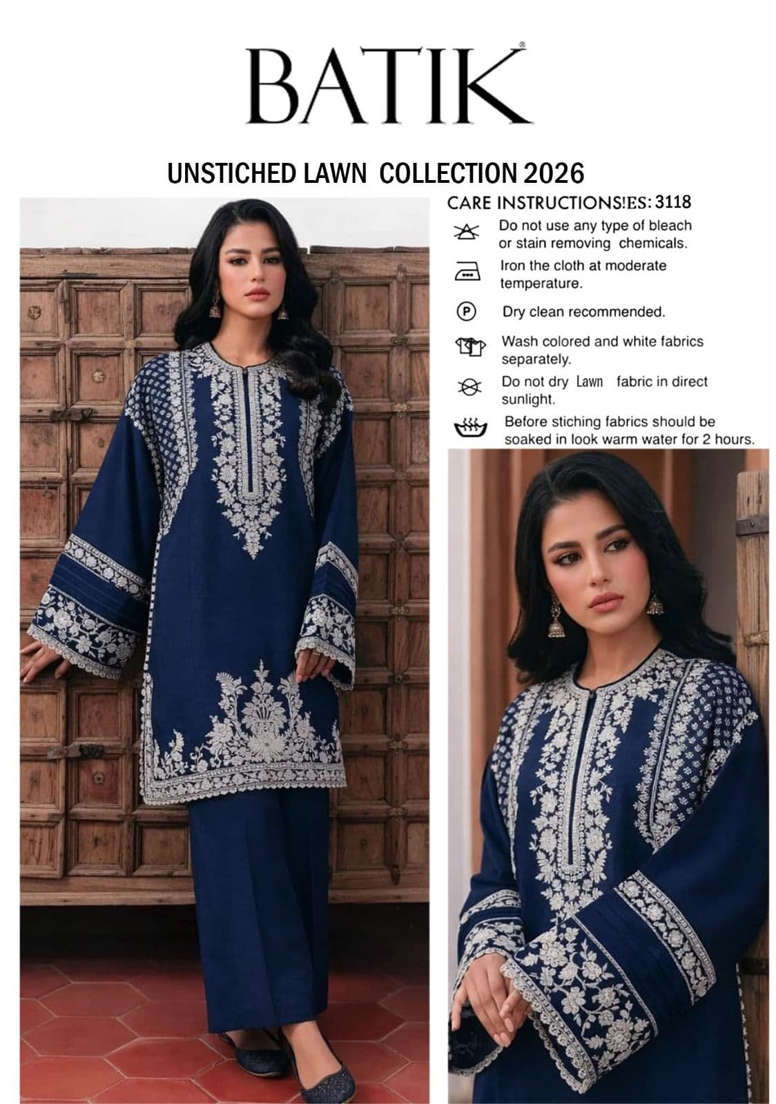 Batik Unstitched Embroided 3 piece Lawn Suit image 1