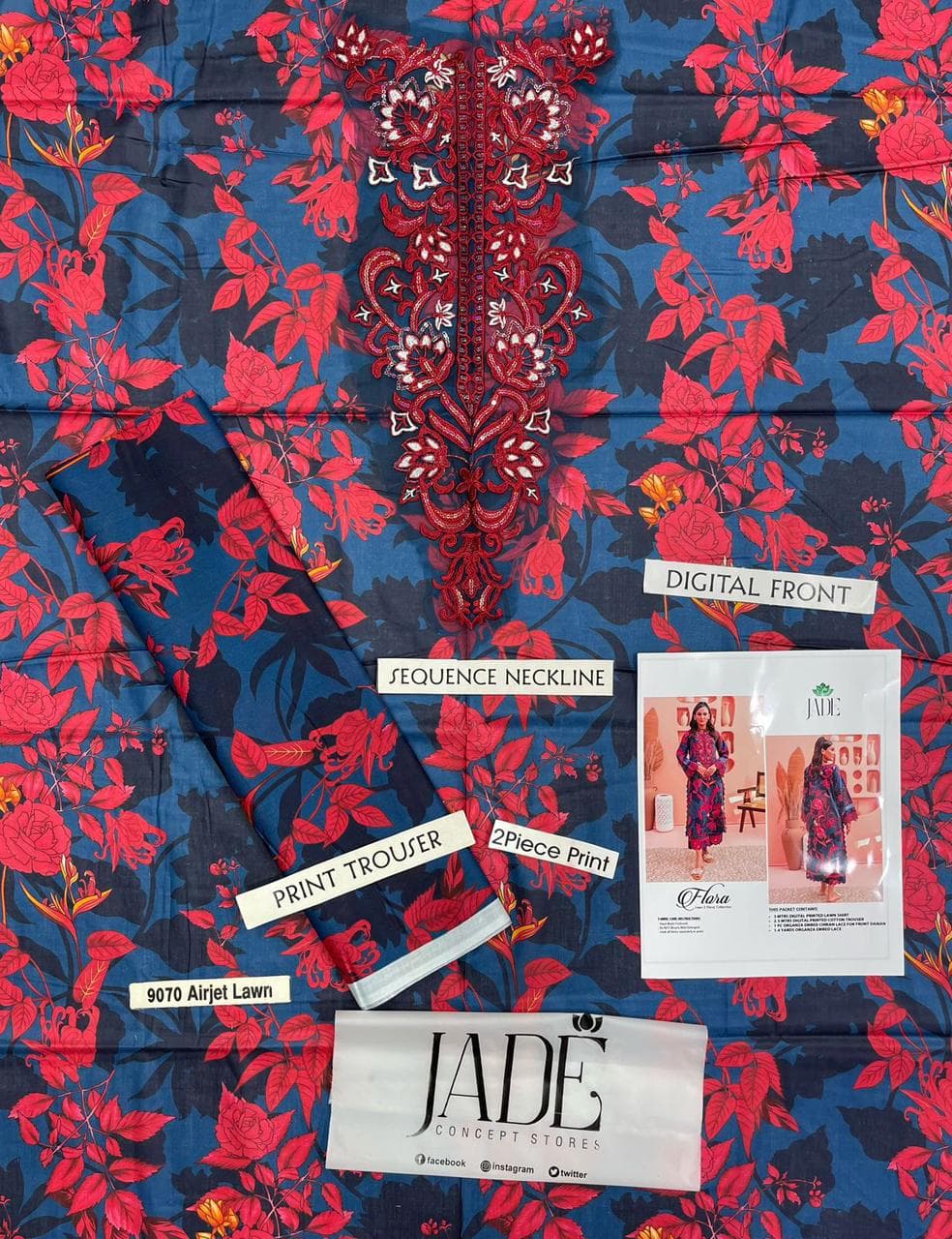 Jade Unstitched Embroided 3 piece Lawn Suit image 1