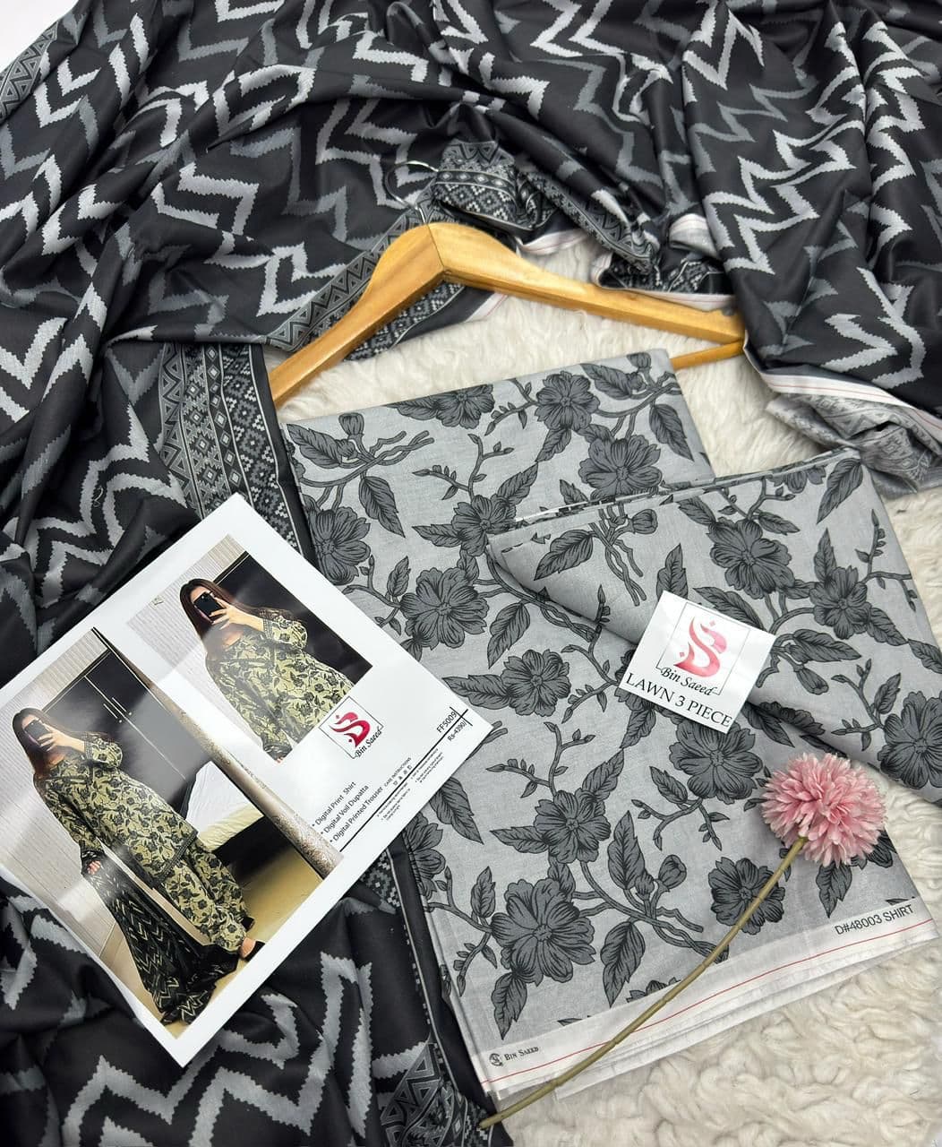 Bin Saeed Unstitched Embroidered Lawn Suit