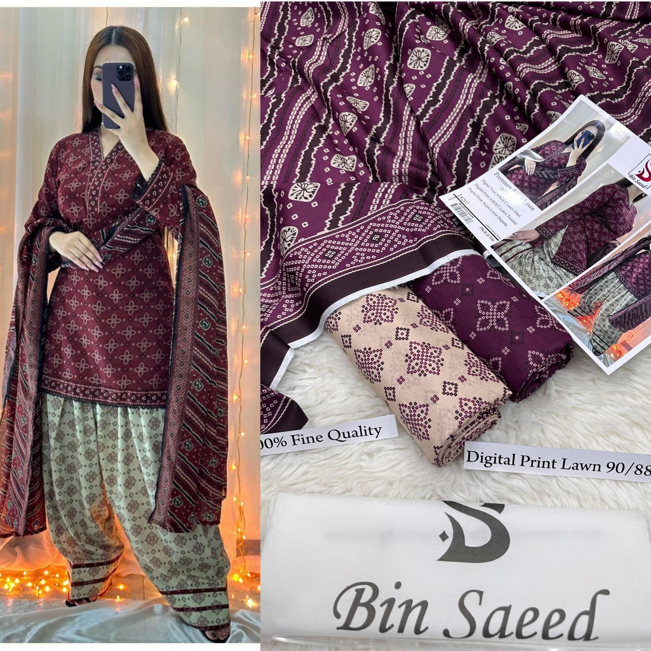 Unstitched Lawn Suit Bin Saeed